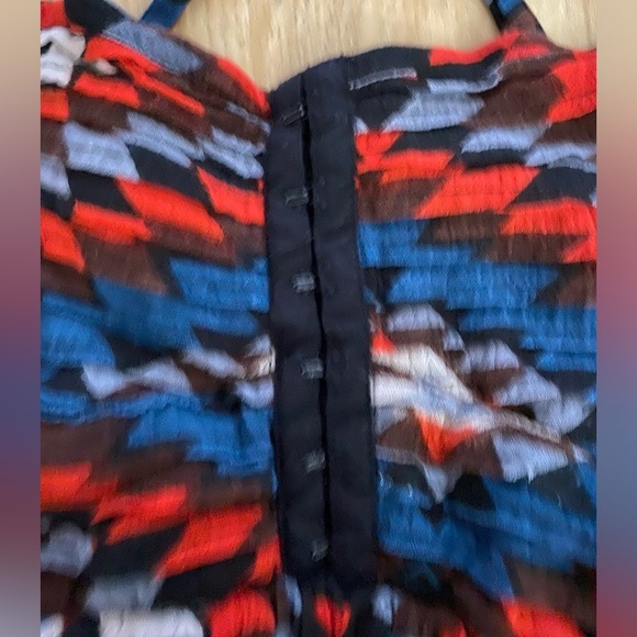 🔥🔥Billabong Red Black Blue Boho Crisscross Back Lined Beach Mini Dress - Picture 2 of 9